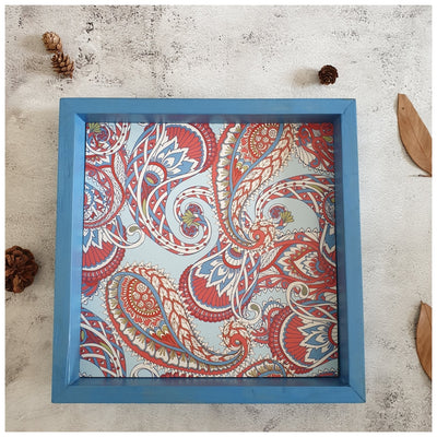 Serving Tray - Square - Medium - Floral Paisley - Blue