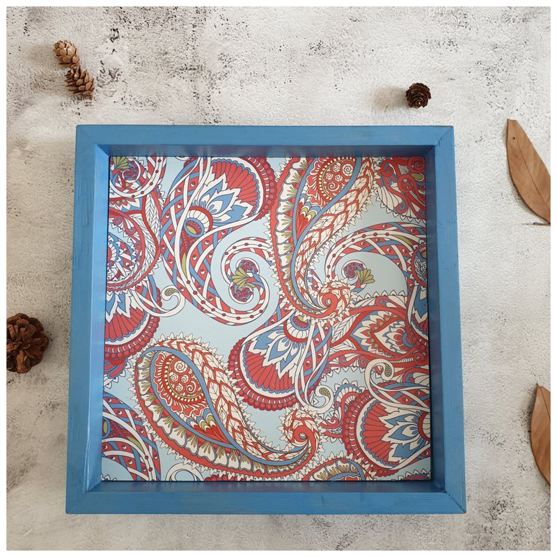 Serving Tray - Square - Medium - Floral Paisley - Blue