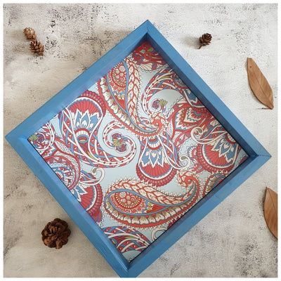 Serving Tray - Square - Medium - Floral Paisley - Blue