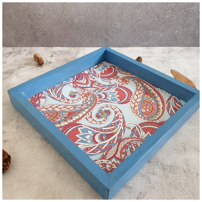 Serving Tray - Square - Medium - Floral Paisley - Blue