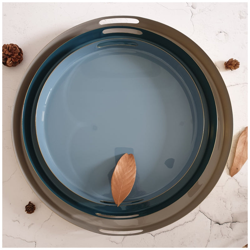 Metal Serving Tray Set of 3, Round - Sky Collection