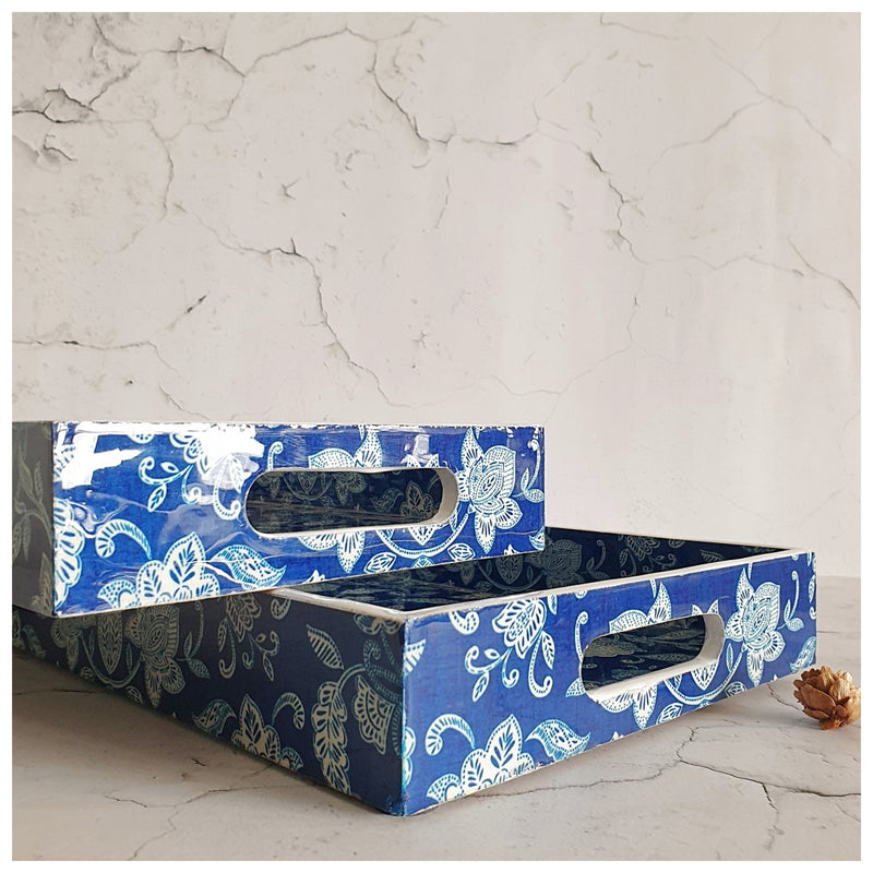 SERVING TRAY - RECTANGLE  - Set of 2 - Cotton Blue
