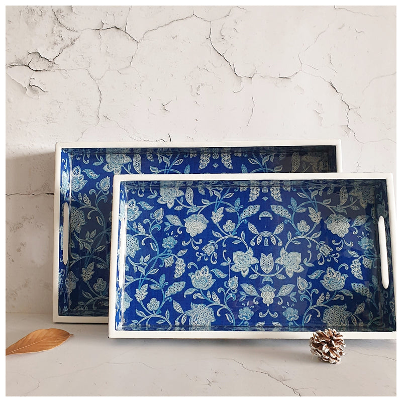 SERVING TRAY - RECTANGLE  - Set of 2 - Cotton Blue
