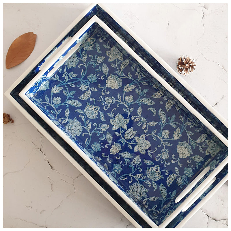 SERVING TRAY - RECTANGLE  - Set of 2 - Cotton Blue