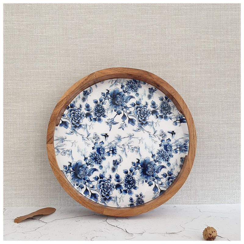 SERVING TRAY WITH SLIT HANDLE CUTS - ROUND - ENCHANTED WHITE