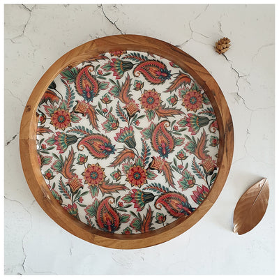 SERVING TRAY WITH SLIT HANDLE CUTS - ROUND - PAISLEY
