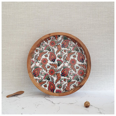 SERVING TRAY WITH SLIT HANDLE CUTS - ROUND - PAISLEY
