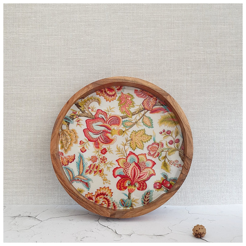 SERVING TRAY WITH SLIT HANDLE CUTS - ROUND - AUTUMN FLORAL