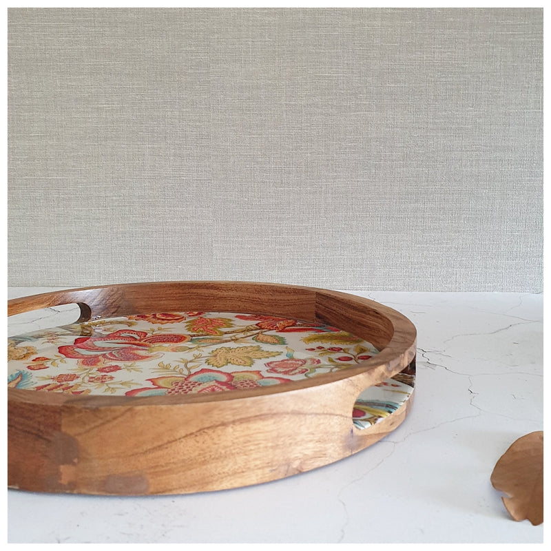 SERVING TRAY WITH SLIT HANDLE CUTS - ROUND - AUTUMN FLORAL