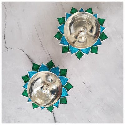 Diya - Silver Plated - Blue - Set of 2