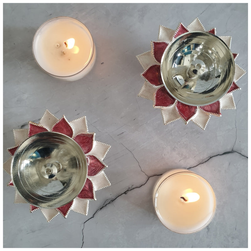 Diya - Silver Plated - Rose - Set of 2