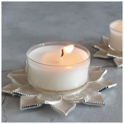 Tea Light Holder - Silver Plated - White - Set of 2