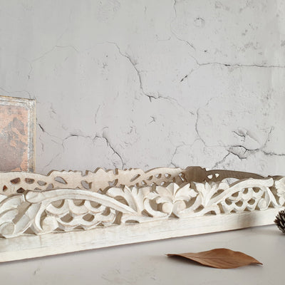SERVING TRAY - CARVED - RECTANGLE - DISTRESS WHITE & NATURAL BEIGE