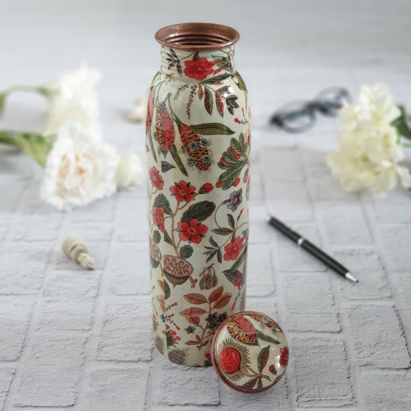 Copper Bottle 950 ml - Earthy Traditional Floral Themed