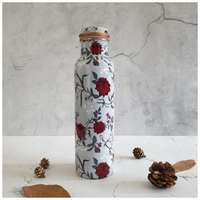 Copper Bottle 950 ml - Grey & Red Floral
