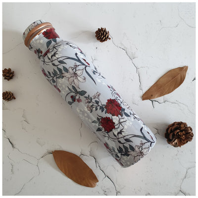 Copper Bottle 950 ml - Grey & Red Floral