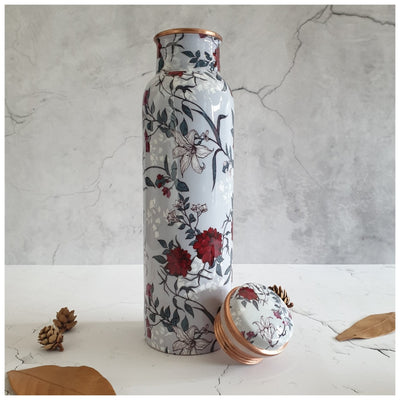Copper Bottle 950 ml - Grey & Red Floral