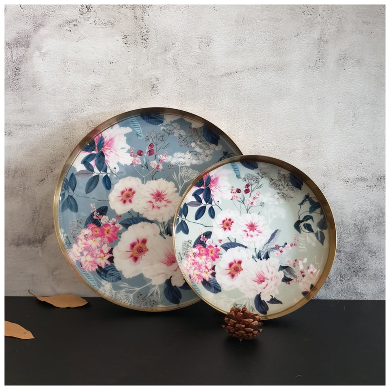 Metal Platter & Tray (Round, Set of 2) - Desert Rose