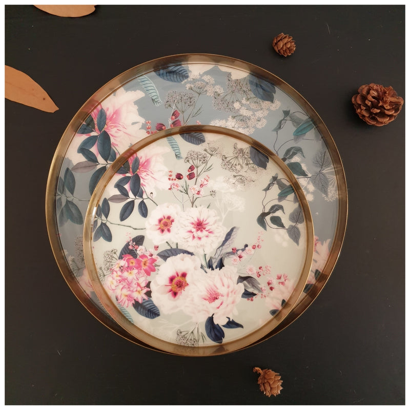 Metal Platter & Tray (Round, Set of 2) - Desert Rose