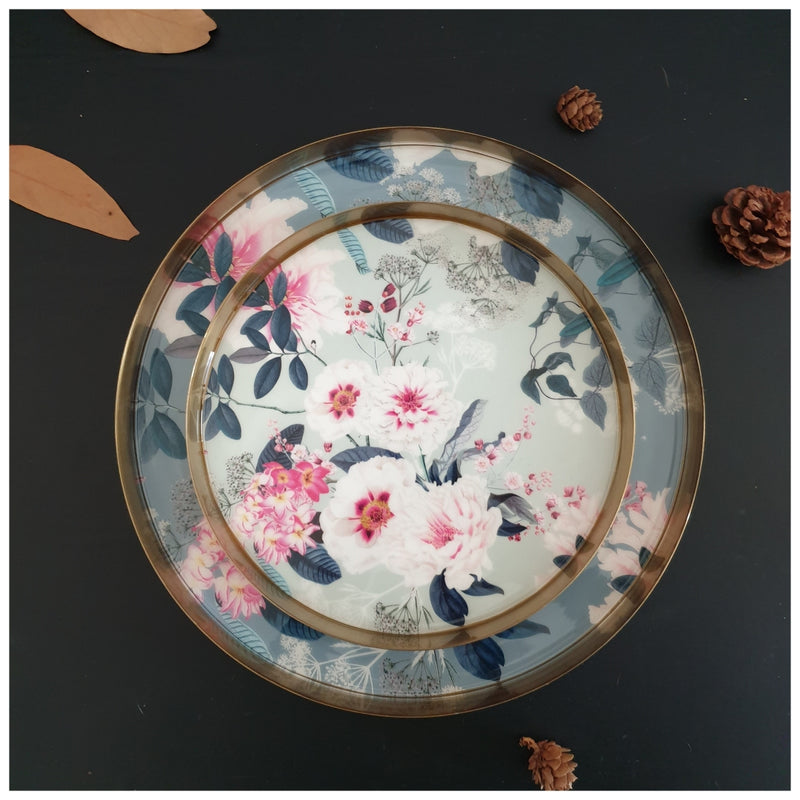 Metal Platter & Tray (Round, Set of 2) - Desert Rose