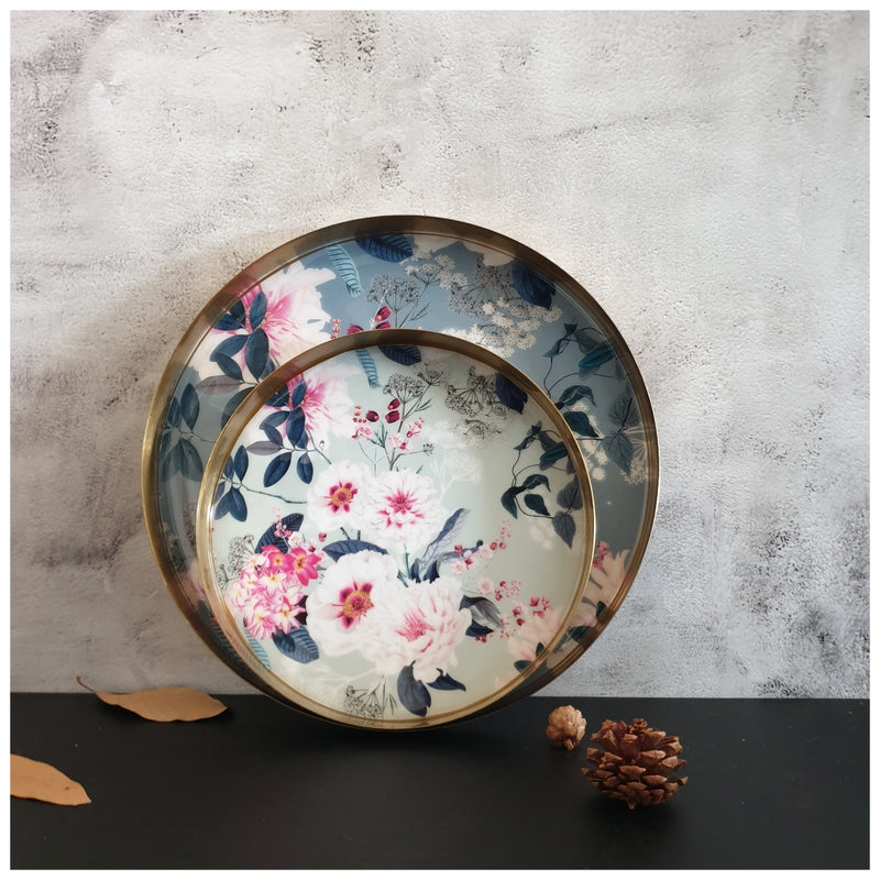 Metal Platter & Tray (Round, Set of 2) - Desert Rose