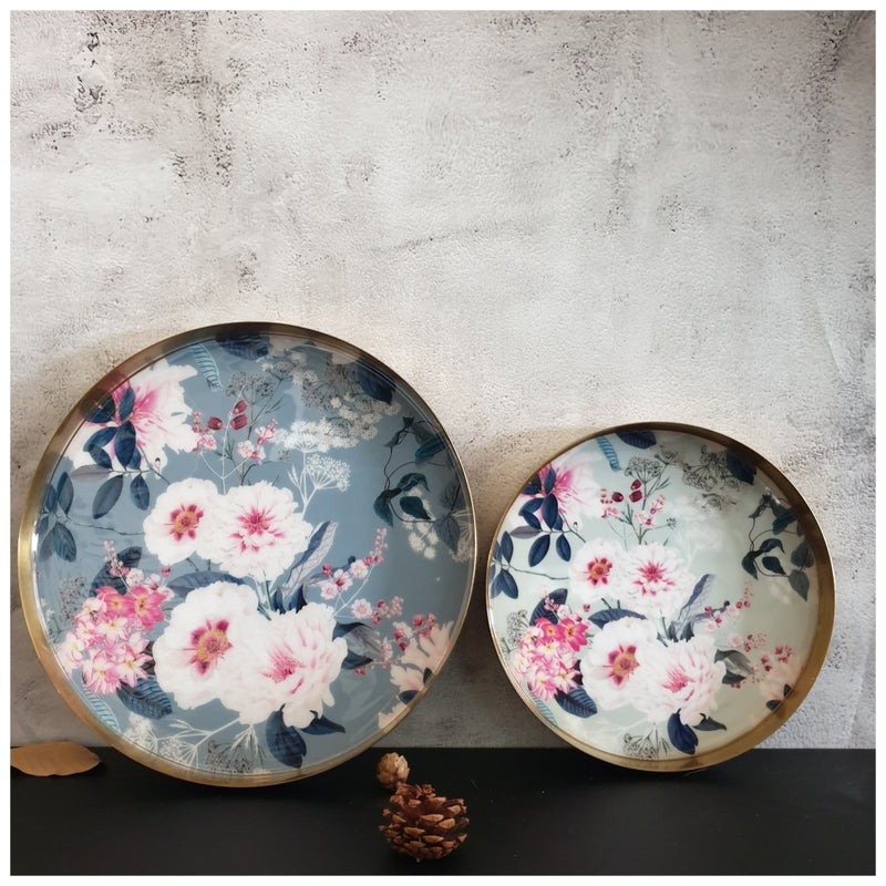 Metal Platter & Tray (Round, Set of 2) - Desert Rose