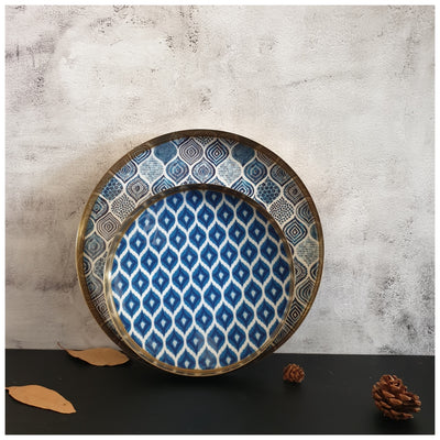 Metal Platter & Tray (Round, Set of 2) - Ikat & Palm Mandala