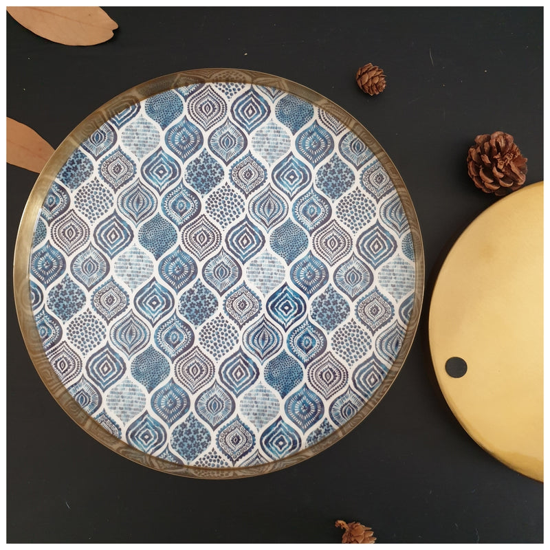 Metal Platter & Tray (Round, Set of 2) - Ikat & Palm Mandala