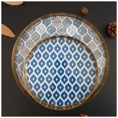Metal Platter & Tray (Round, Set of 2) - Ikat & Palm Mandala