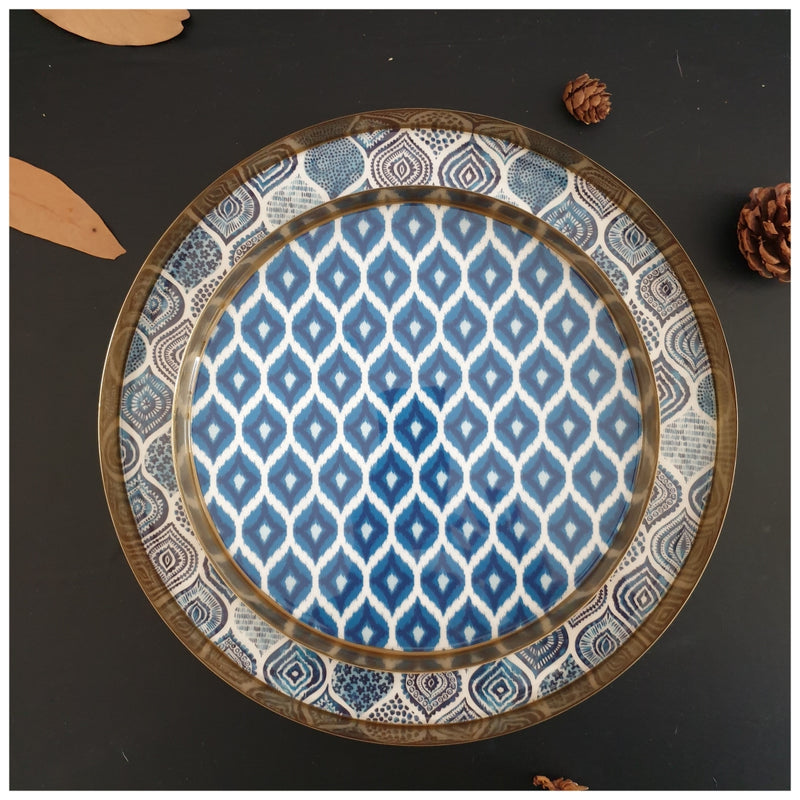 Metal Platter & Tray (Round, Set of 2) - Ikat & Palm Mandala