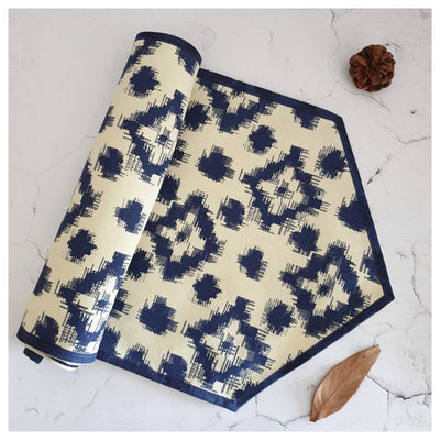 TABLE RUNNER IN COTTON - IKAT BLUE