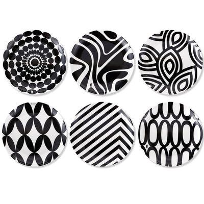 French Bull Appetizer Plate Set of 6 - Black and White Assorted