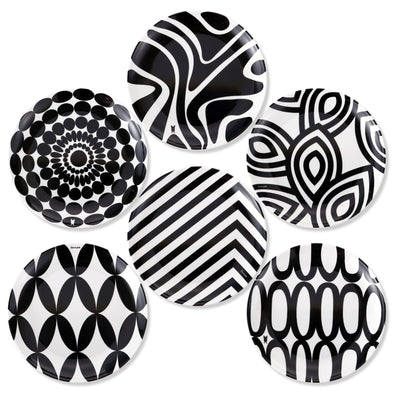 French Bull Appetizer Plate Set of 6 - Black and White Assorted